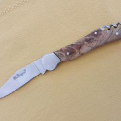 couteau canif de poche avec tire bouchon - manche teck - Le Bougna