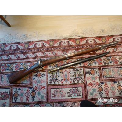 rare carabine de chasseur modifiée à tabatière modèle 1867 + sa baionnette modèle 1842