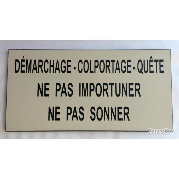 Plaque ivoire "DMARCHAGE-COLPORTAGE-QUTE NE PAS IMPORTUNER-NE PAS SONNER" format 48 x 100 mm