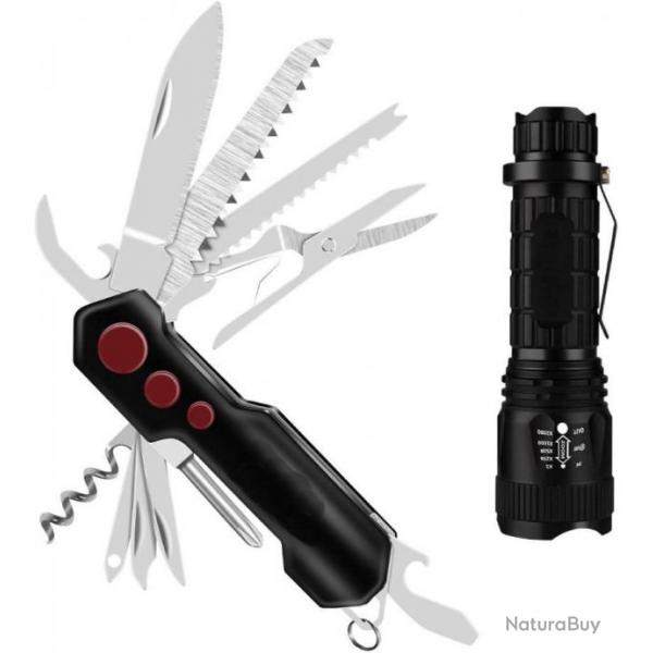 Kit Lampe de poche + Couteau multifonctions - Equipement de survie - Livraison gratuite et rapide