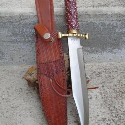 Poignard Couteau American Hunter Lame Acier Carbone Manche Bois Façon Médiéval Etui Cuir AH024