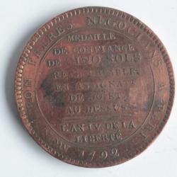 Médaille de confiance Monneron de 5 sols au serment 1792 type 2