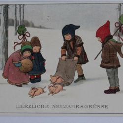 CPA illustrée Pauli EBNER Herzliche Neujahrsgrüsse Cochons