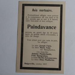 CPA satirique Avis mortuaire Paindavance Famine Suisse