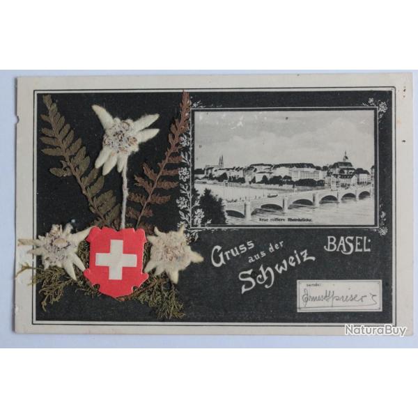 CPA Suisse Gruss aus der Schweiz Basel Edelweiss sches