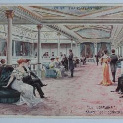 Carte postale ancienne Cie Gle Transatlantique La Lorraine Salon