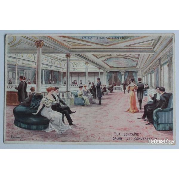 Carte postale ancienne Cie Gle Transatlantique La Lorraine Salon