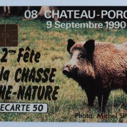 Télécarte à puce France Privée Fête de la chasse Château-Porcien 1990