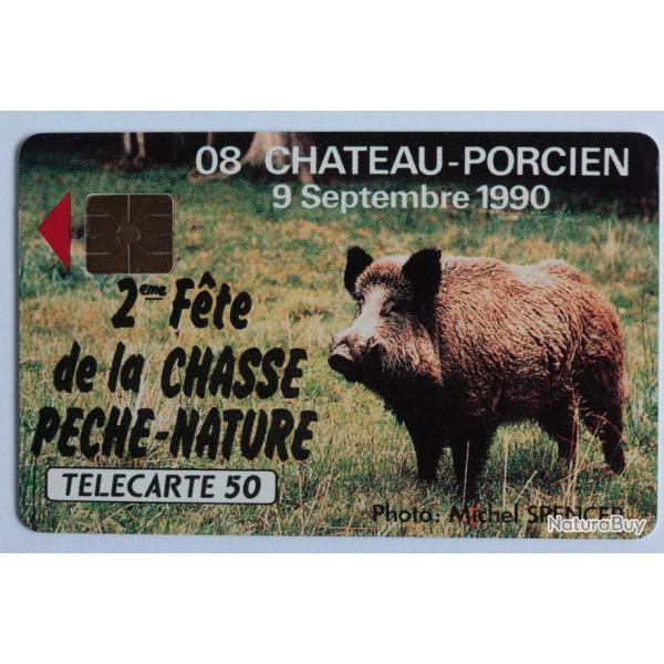 Tlcarte  puce France Prive Fte de la chasse Chteau-Porcien 1990