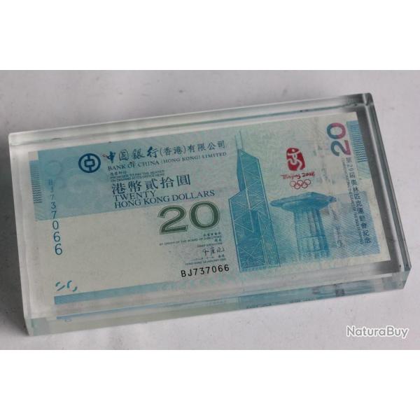 Billet Hong Kong 20 Dollars Beijing 2008 Jeux Olympiques sous verre