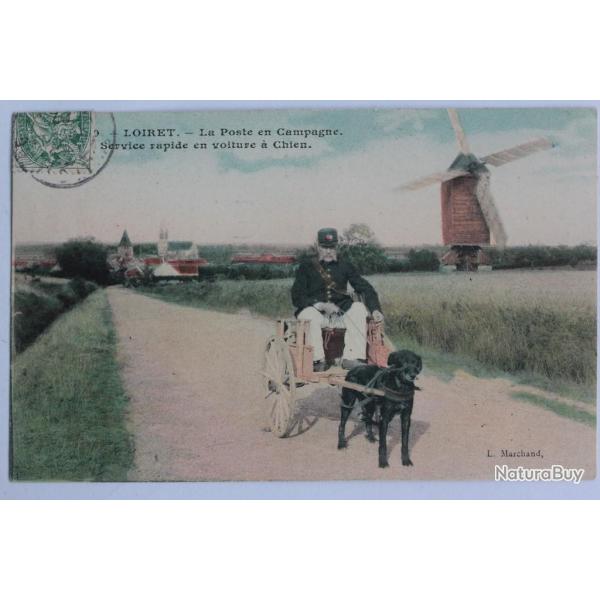 CPA Loiret La poste en Campagne Service rapide en voiture  chien