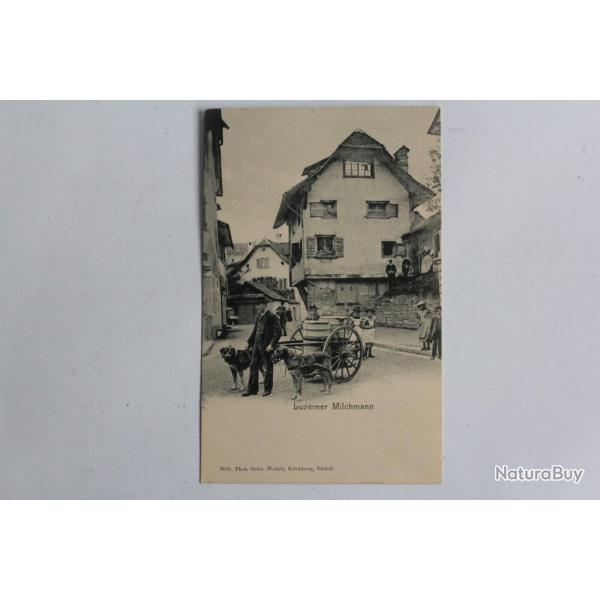 CPA Suisse Luzerner Milchmann Laitier de Lucerne Attelage de chiens