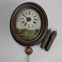 Ancienne horloge murale Forêt noire décor peint sous verre