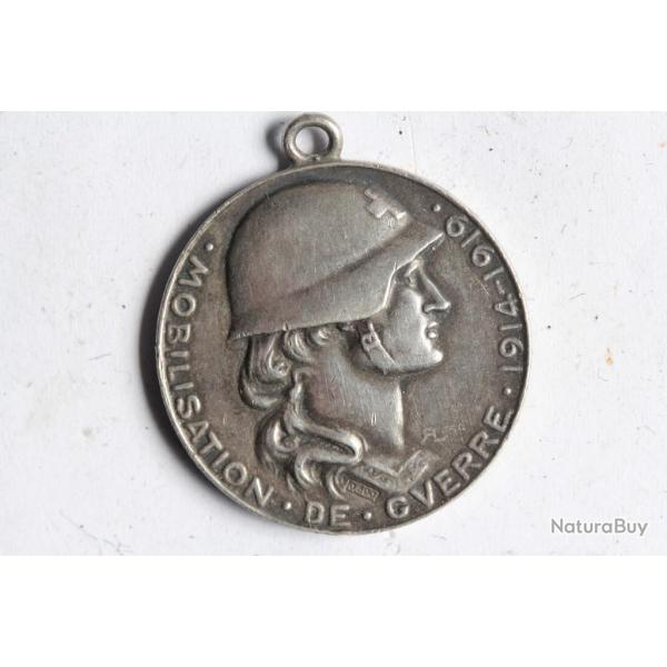 Mdaille argent Mobilisation de guerre Lausanne  ses soldats 1914-1919