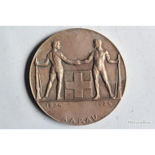 Mdaille Centenaire de l'association de tir Aarau 1824-1924 Suisse