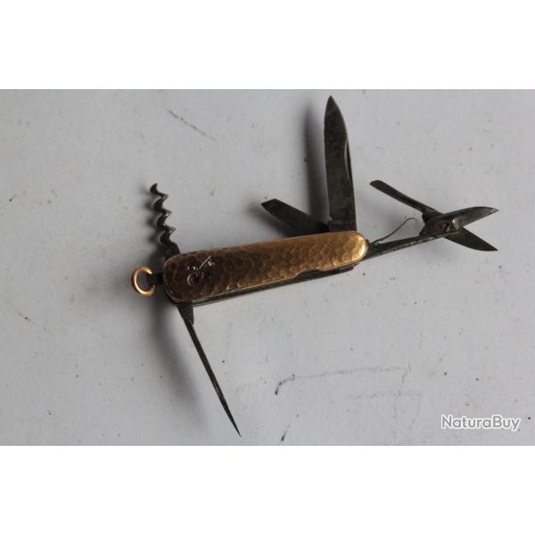 Ancien couteau miniature multifonctions or 18 K
