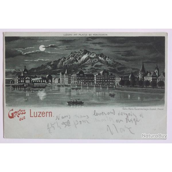 CPA Suisse Gruss aus Luzern mit pilatus bei Mondschein