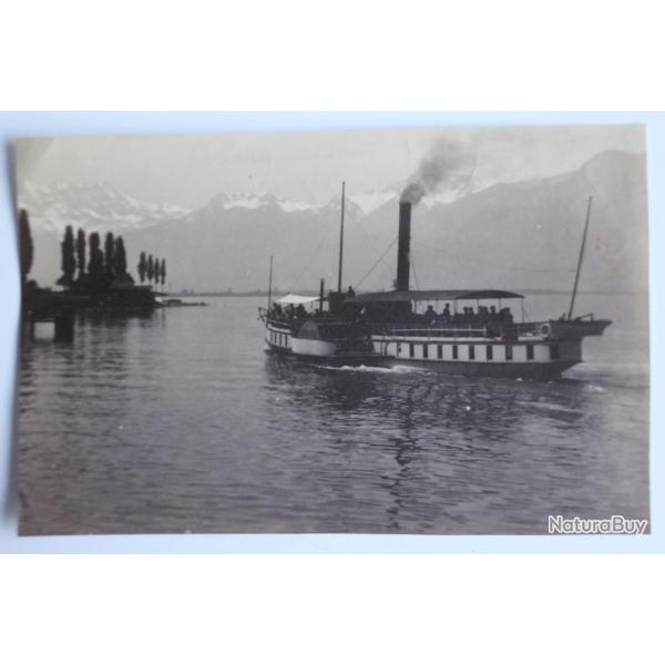Ancienne photographie Collision bateaux Cygne Rhne Lac Lman Suisse