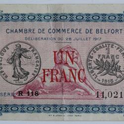 Billet Chambre de Commerce de Belfort Un Franc 1917
