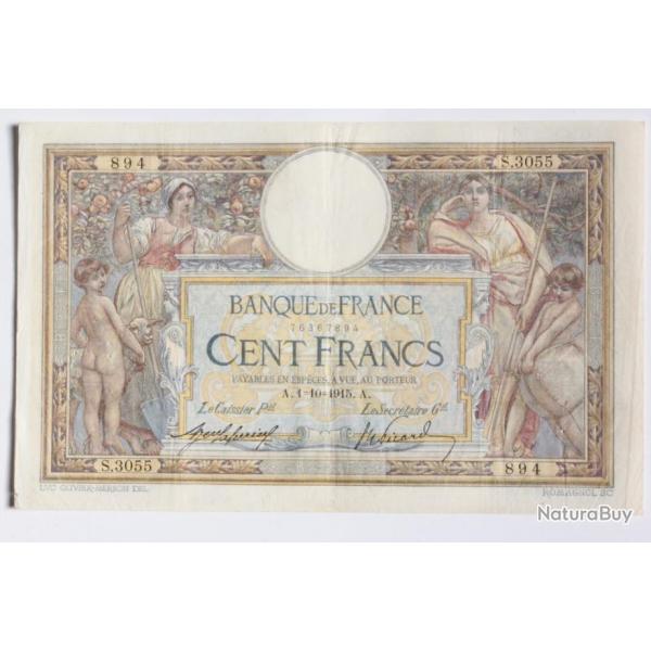 Billet 100 Francs Luc Olivier Merson type 1906 sans LOM 01-10-1915