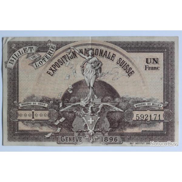 Billet de Loterie Exposition Nationale Suisse Genve 1896