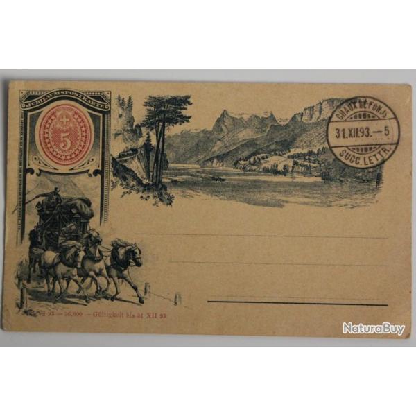 Entier postal Suisse Chaux de Fonds 1893 50 ans des timbres-poste
