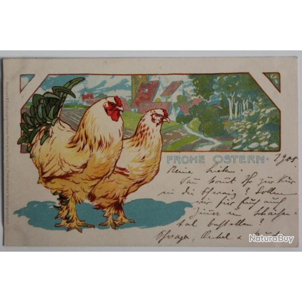 CPA illustre Poules Frohe Ostern Meissner & Buch