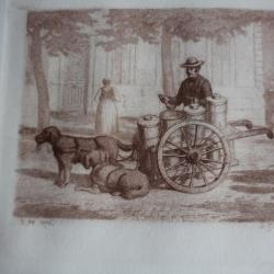 J.L. Léonce MALLET gravure 1876 Laitier voiture a chiens