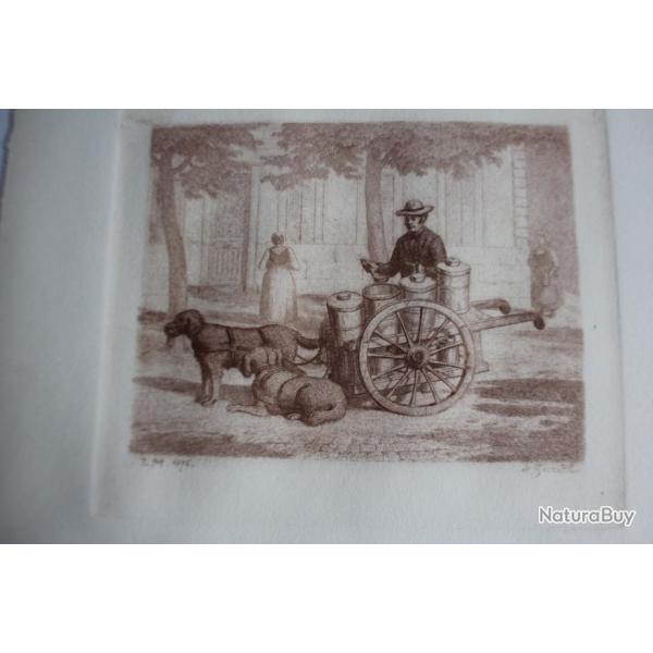 J.L. Lonce MALLET gravure 1876 Laitier voiture a chiens