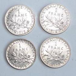 Monnaies argent 1 franc 1915-15-17-18 France SUP+