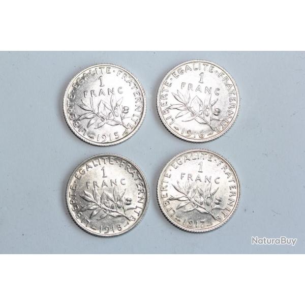 Monnaies argent 1 franc 1915-15-17-18 France SUP+