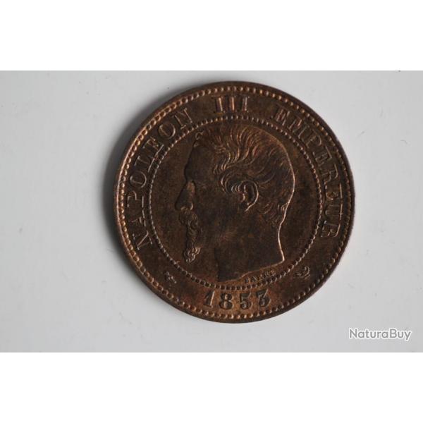 Monnaie 2 centimes Napolon III tte nue 1853 W SPL