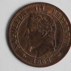 Monnaie 2 centimes Napoléon III tête laurée 1862 K