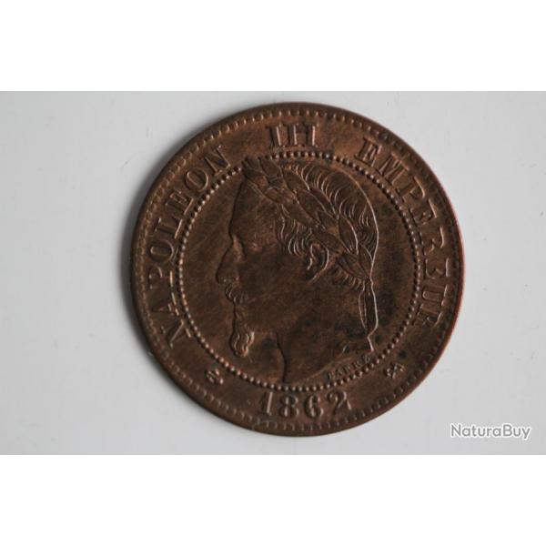 Monnaie 2 centimes Napolon III tte laure 1862 K