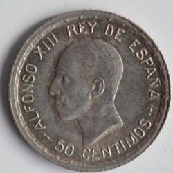 Monnaie argent 50 Centimos Alphonse XIII 1926 Madrid Espagne