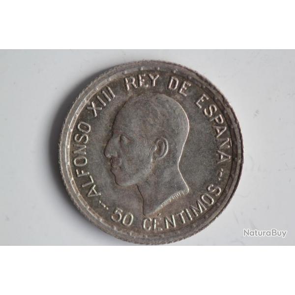 Monnaie argent 50 Centimos Alphonse XIII 1926 Madrid Espagne
