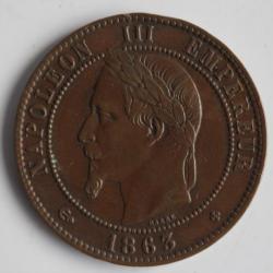Monnaie Dix centimes Napoléon III tête laurée 1863 BB