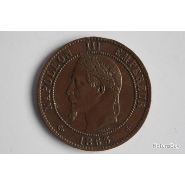 Monnaie Dix centimes Napolon III tte laure 1863 BB