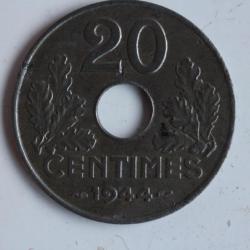 Monnaie 20 Centimes 1944 légère État Français