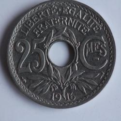 Monnaie 25 Centimes Lindauer Cmes souligné 1916