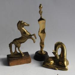 Anciennes Sculptures bronze Girafe Cheval Femme
