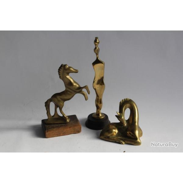 Anciennes Sculptures bronze Girafe Cheval Femme