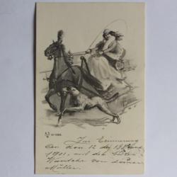 CPA illustrée W. BRAUN Femme attelage A.S.W.