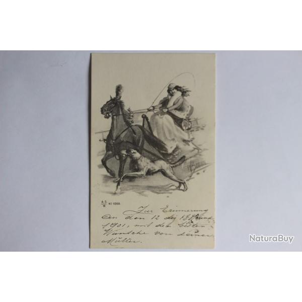 CPA illustre W. BRAUN Femme attelage A.S.W.