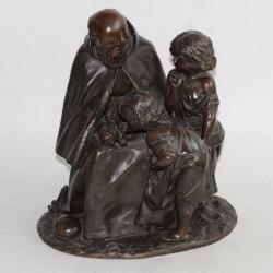 François-Michel PASCAL Bronze  La mort du Christ Moine enfants