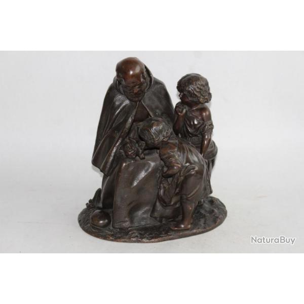 Franois-Michel PASCAL Bronze La mort du Christ Moine enfants