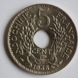 Monnaie 5 Centièmes Indochine 1938