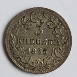 Monnaie 3 Kreuzer 1855 Baden Friedrich I Allemagne