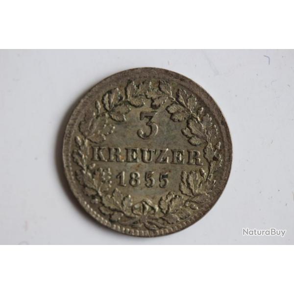 Monnaie 3 Kreuzer 1855 Baden Friedrich I Allemagne