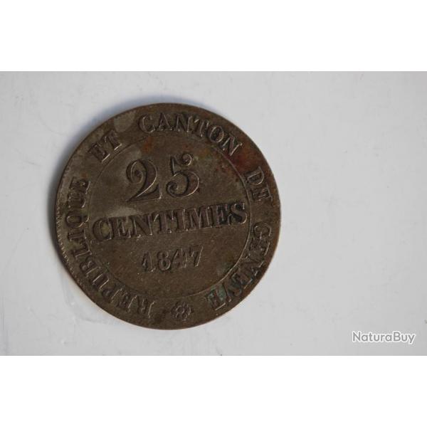 Monnaie 25 Centimes Canton de Genve 1847 Suisse